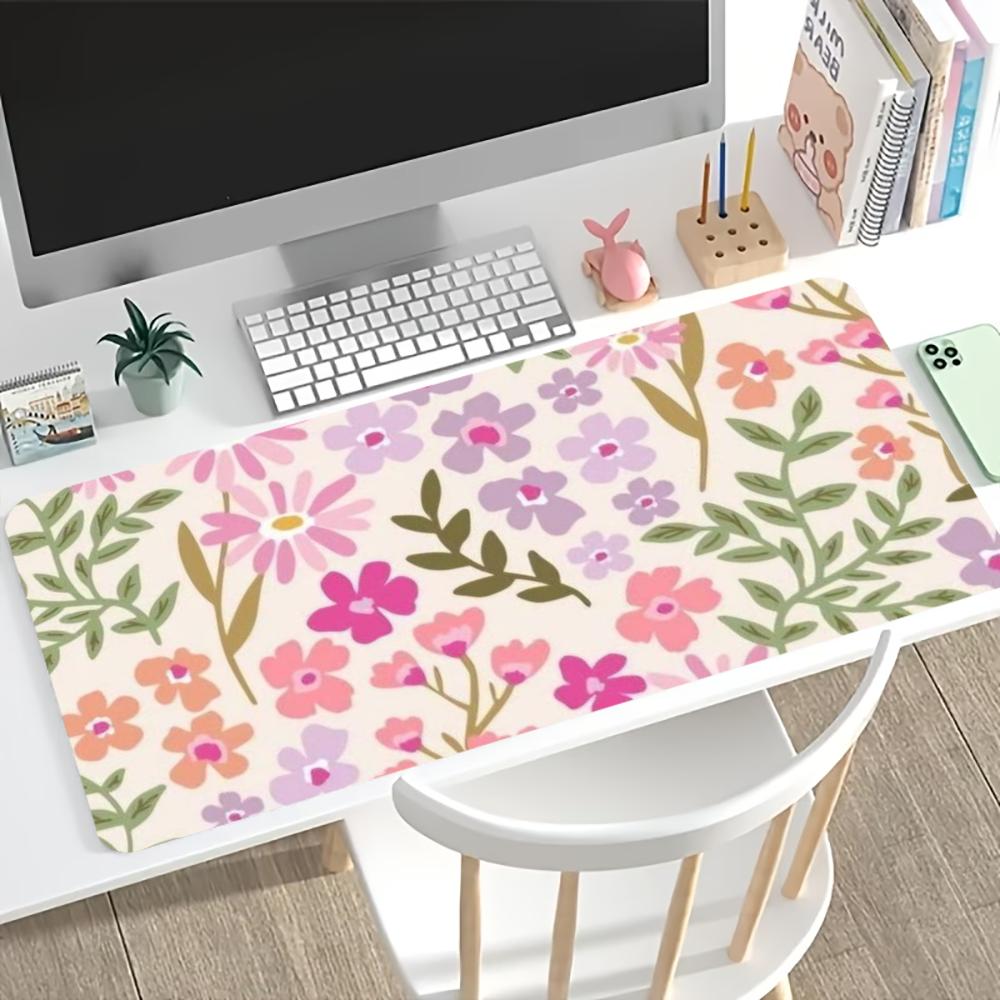 Cute Mixed Spring Flower Large Extended Mouse Pad Non Slip Rubber Base Stitched Edge Hd Print For Gaming Work Station