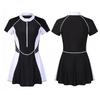 Costume da bagno a due pezzi con gonna, manica corta, cerniera e spacco, stile coreano, per donna, 2026