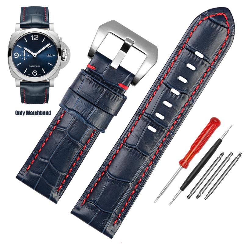 Hochwertiges wasserdichtes Uhrenarmband für Panerai PAM688 441/1313 Rindsleder Herren blau Uhrenarmband Zubehör 22MM 24mm 26mm