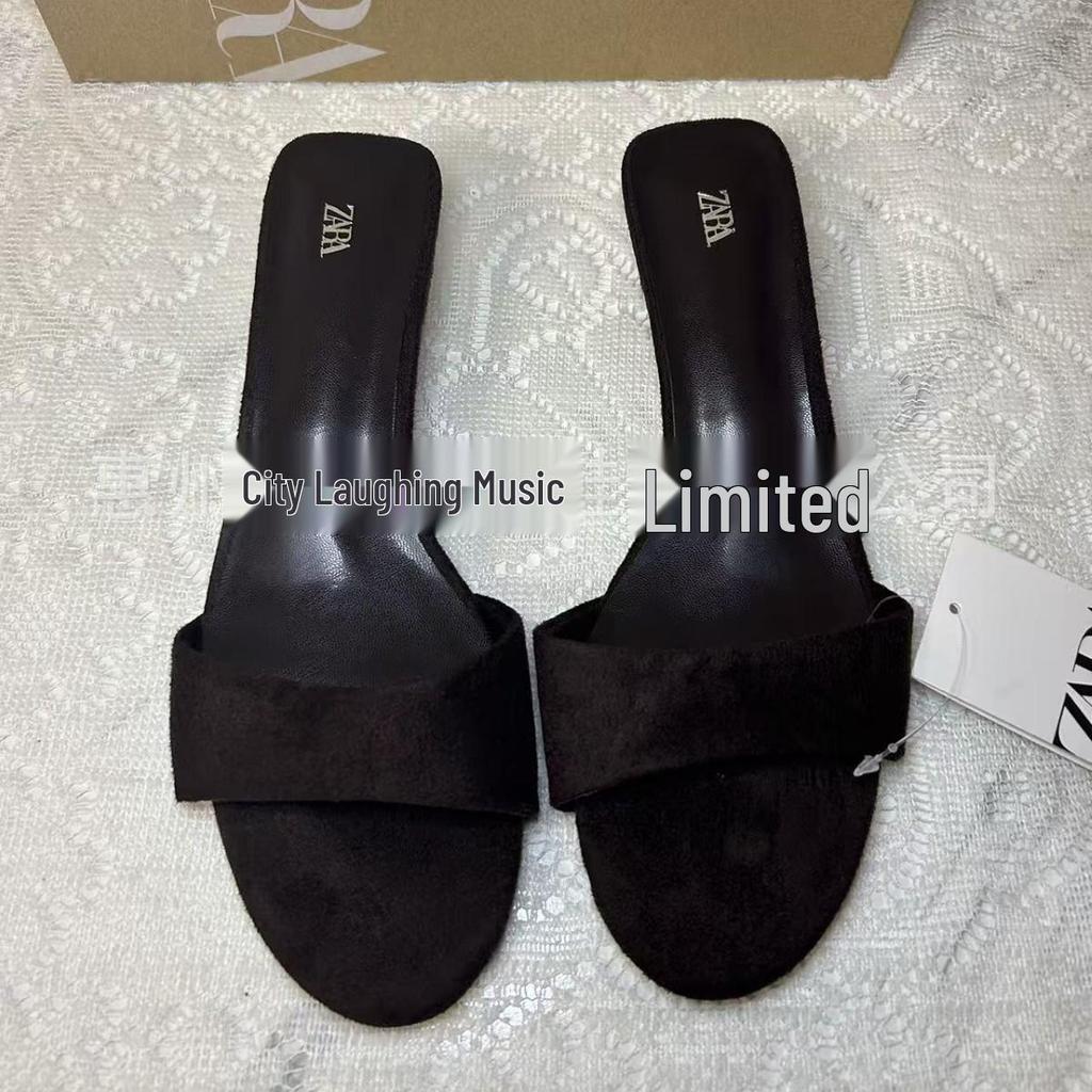 2025 Black Suede Leopard Wedge Heels with Thick Sole - Comfortable Outdoor Fashion Shoes
