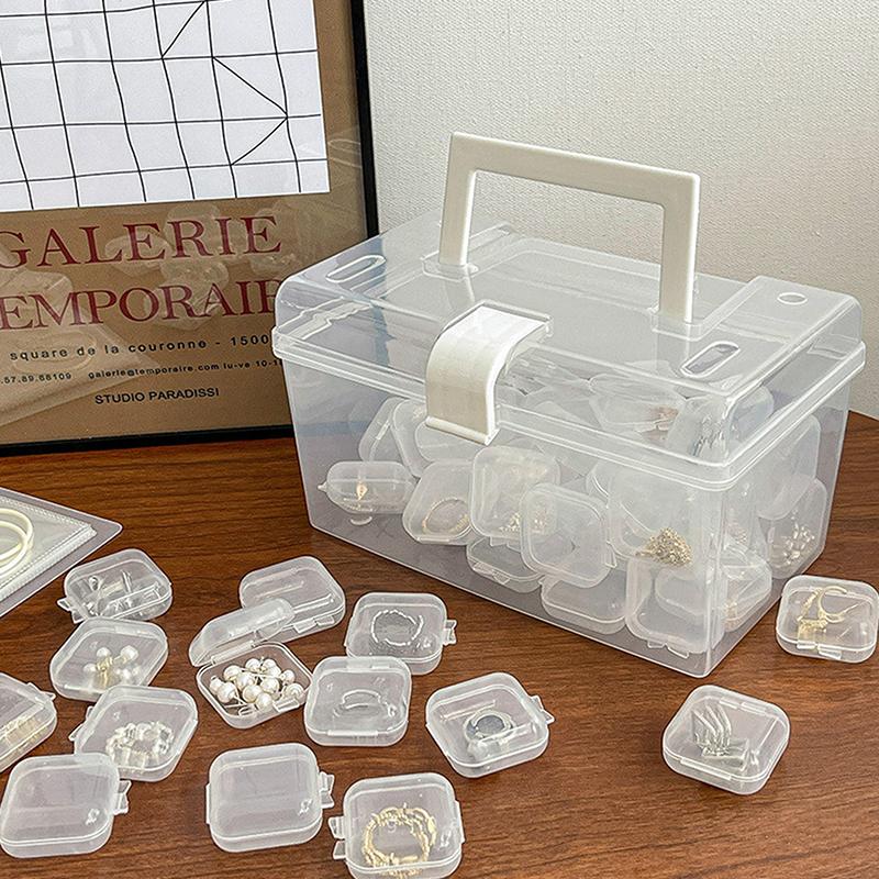 Mini Plastic Storage Box Square Transparent Flip Portable Pill Container Jewelry Holder Earrings Small Packaging Display Case