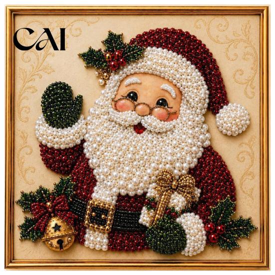 Holiday DIY Projects for Family Christmas Faux Pearl Painting Art Kit with Frame, Santa Decorative Wall Making Beads Craft Adults Beginner,