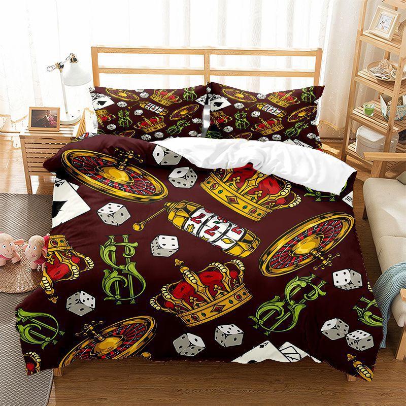 Poker Bedding Set Clown Poker Cards Game Theme Duvet Cover Set Geometric Pattern Comforter Cover For Kids Adults Bedroom Decor