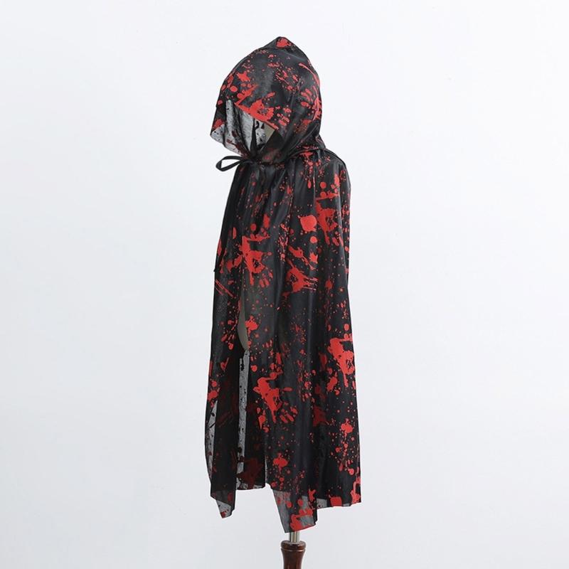 Kids Adult Cloak with Hood Halloween Costume Hooded Cloak with Bloody/Spiders Decors Cosplay Vampires Witch Cape Gifts