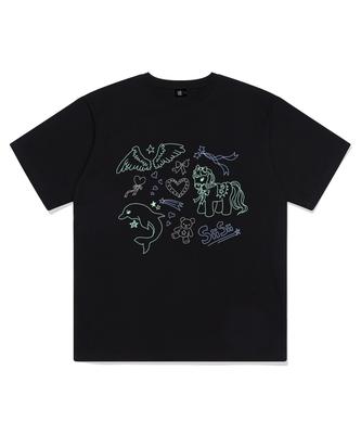 PAGESIISII Sisi Dreamy Drawing Print Short Sleeve T-Shirt Black