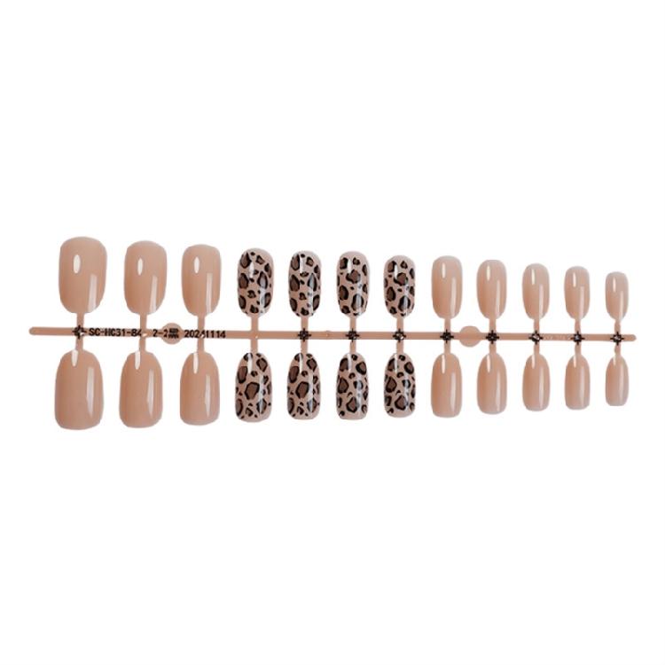 24Pcs Short Almond Leopard Press On Nail Glossy False Nail Winter Nail Decors Full Covers Stick on Nail Easy To Apply