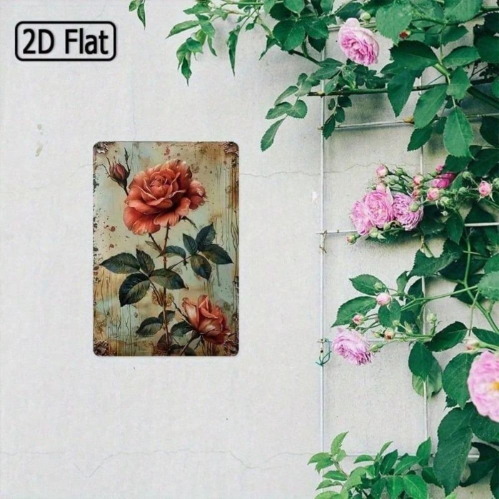 Vintage Red Rose Metal Sign Wall Art Decor 20x30cm