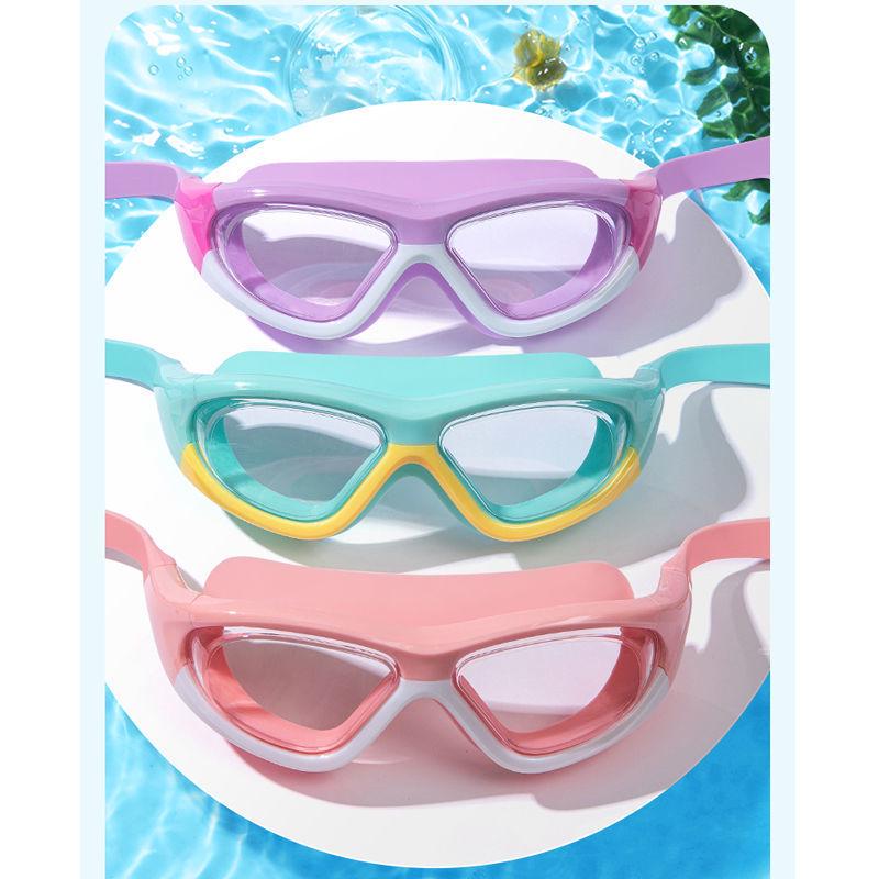 Kids' Waterproof & Anti-Fog HD Swim Goggles with Earplugs - Stylish Unisex Large Frame Diving Goggles