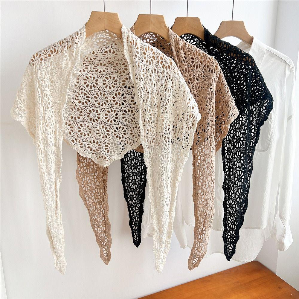 Simple Fake Collar Knitted Triangle Scarf White Cape Hollow Out Lace Shawl Korean Style Ethnic Style Fart Curtain Summer