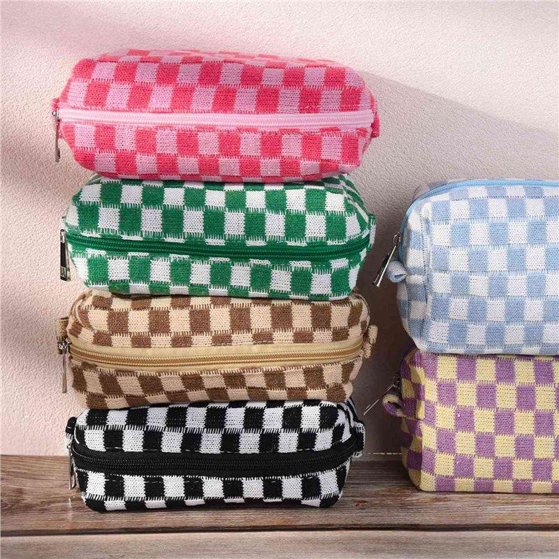 Premium-12 Pcs Checkered Makeup Bag Cosmetic Bag Bulk Makeup Pouch Personalize Travel Toiletry Bag Organizer Cute Makeup Brushes