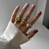 Vintage Geometric Zinc Alloy Ring Set With Fluid Lava Lines For Women Autumn