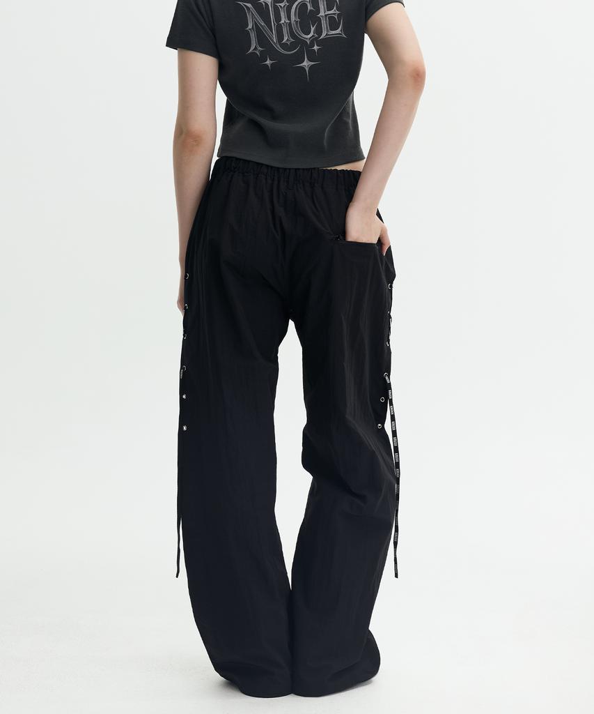 Keuleogsi Side Lace-Up Wide Pants Black