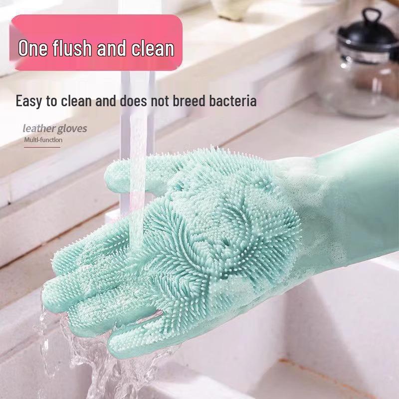 Magic Silicone Dishwashing Gloves - Durable, Waterproof Rubber Kitchen Gloves for Women, Household Cleaning, Scrubber, Dishwashing.