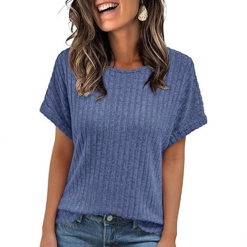 European and American summer new solid color loose round neck short sleeves, casual and comfortable T-shirt women's top