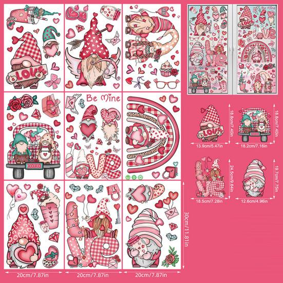 71Pcs/Set Valentine's Day Window Cling Waterproof PVC Cartoon Gnome Love Heart