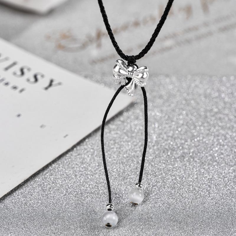 Sterling Silver Bowknot Princess Necklace - DIY Women s Creative Gift for Qixi Valentine s Day Pure Silver