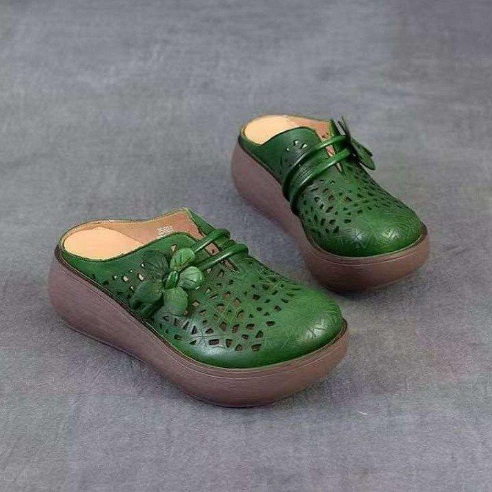 Retro Soft Leather Half-toe Shoes - New Style Baggy Slippers for Women