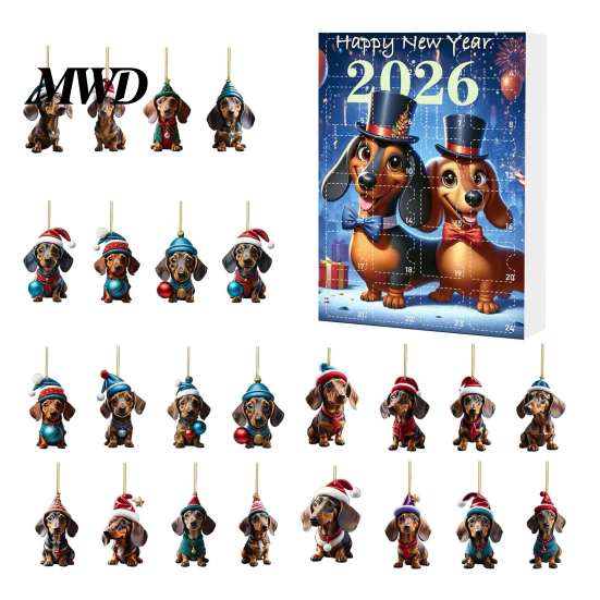 Carini Ornamenti Appesi per Animali Domestici Calendario dell'Avvento Bassotto 2026, 24 Giorni Ciondolo Acrilico 2D Calendario Conto alla Rovescia per le Feste di Natale Calendario, Cane da Collezione