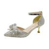 Fashion 2025 Spring Summer New Sequins Pointed Toe Pumps for Women Fashion Rhinestone Bow High Heels Bride 5cm 7cm Thin Heeled Shoes