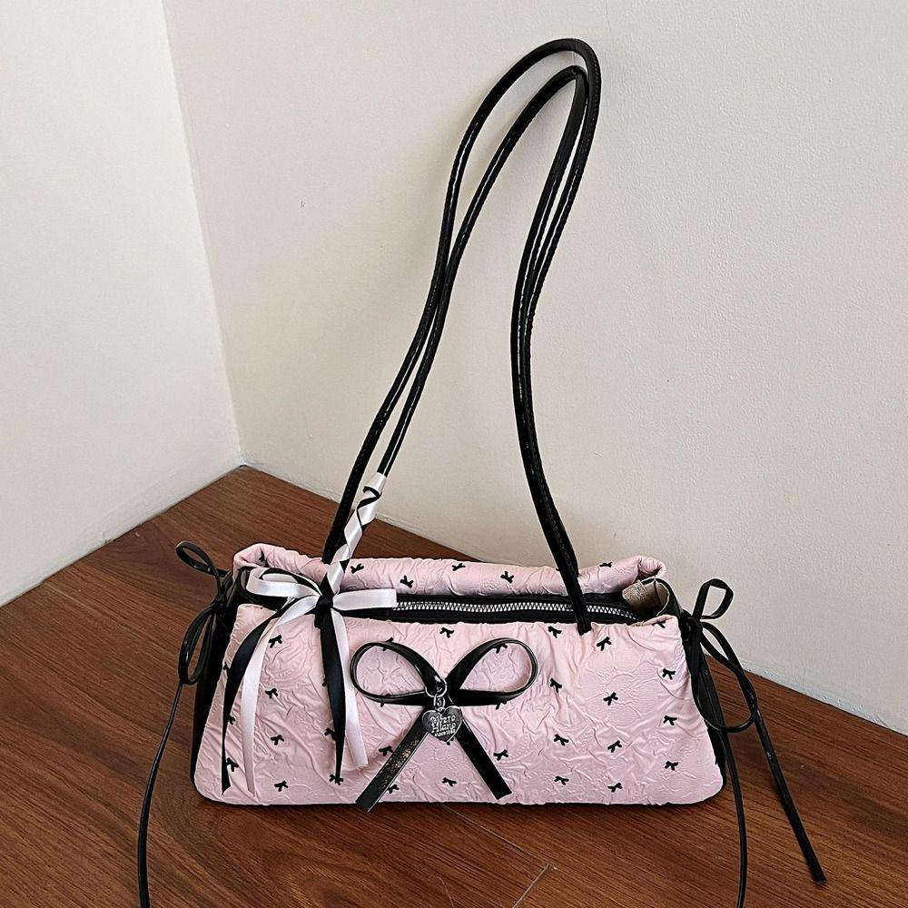 Y2K French Stick Underarm Bag Sweet Armpit Bag Fashion Bow Ribbon Shoulder Bag  Women