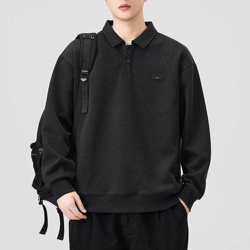 Herbst und Winter Neu Revers Poloshirt Pullover Herren Trendmarke Schlichtes Japanisches Vielseitiges Oberteil