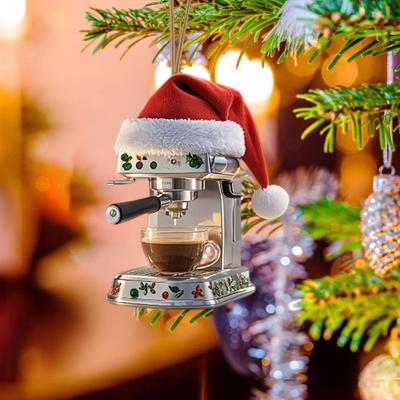 Coffee Machine Christmas Ornament Acrylic Santa Hat Mini Coffee Machine Pendant Keepsake