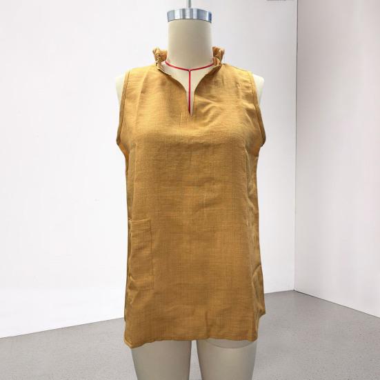 Camicia da Donna Cotone Lino Vestibilità Larga Senza Maniche Scollo a V Top Traspirante Comodo Stile Casual Gilet per Lavoro Festa Vacanza Appuntamento