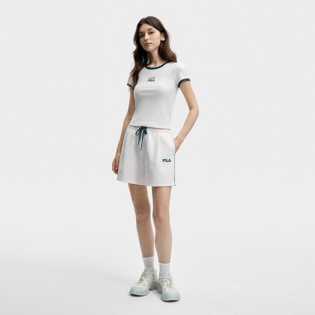 FILA Original Fashion Classic Simple Retro Sports Versatile Comfortable Loose Casual Shorts Women shorts Cloud-Mushroom-White F51W629601FWT
