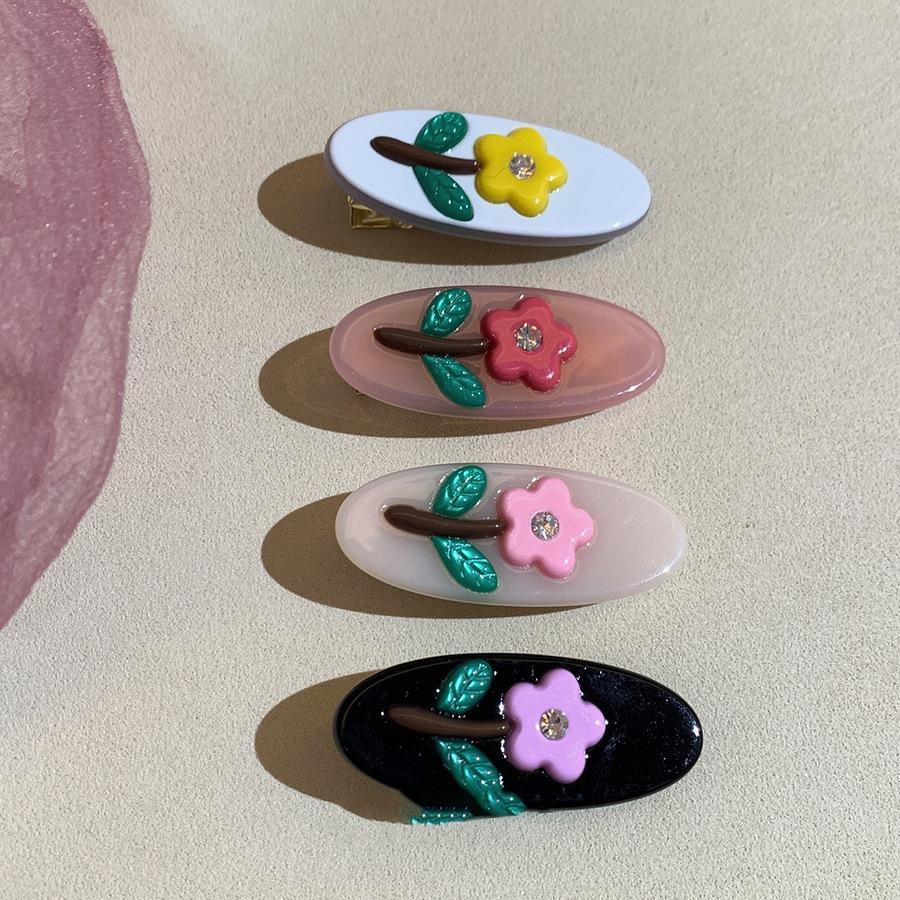 Korean diamond-encrusted colored flower hairpin, high-end sense, exquisite versatile duck bill clip, sweet small fresh hair accessories, headgear