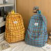Large Capacity Plaid Backpack Retro College Student Schoolbag