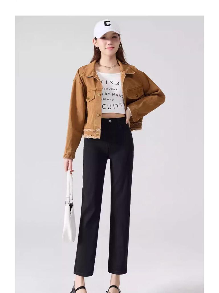 Petite High Waist Slimming Black Cropped Straight Leg Jeans for Women - Early Spring 2025 Collection