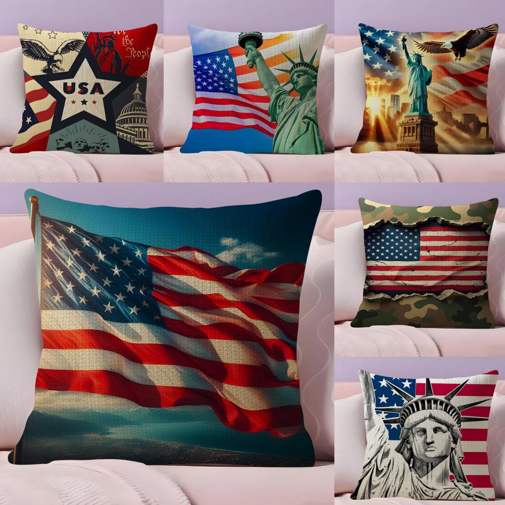 The USA Fashion Cushion Cover Natural Linen Pillow Case DoubleSided Print Decorative Sofa Pillowcase Home Decor Gift