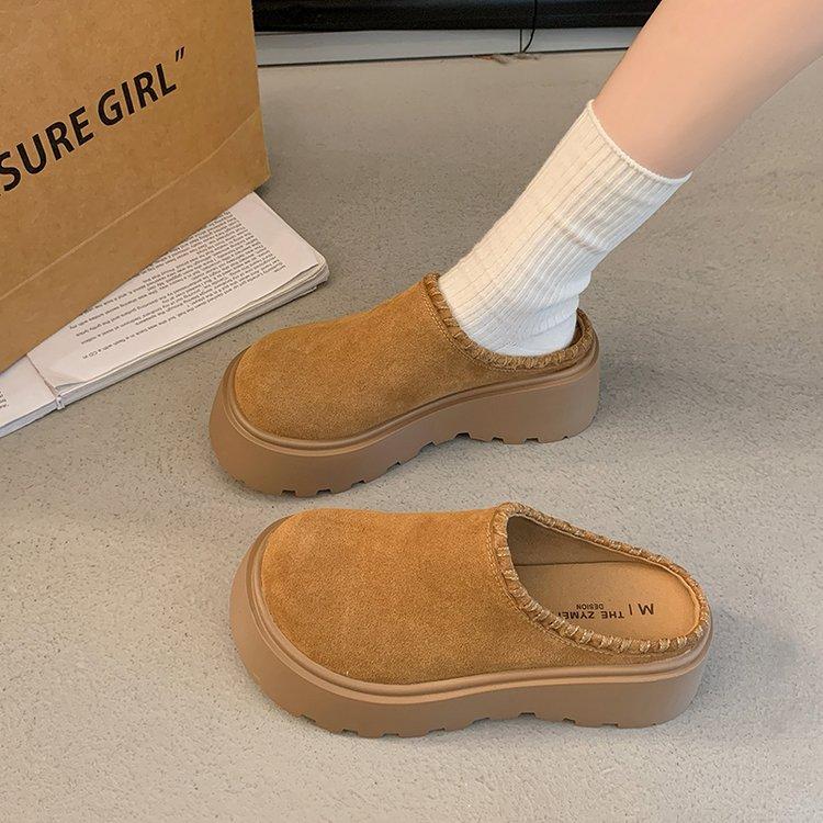 

Толстоподошвенные увеличивающие рост туфли Boken полушлепанцы женская уличная обувь 2025 новая осень однопедальные ленивые супер огненные туфли с закрытым носком 40 верблюд