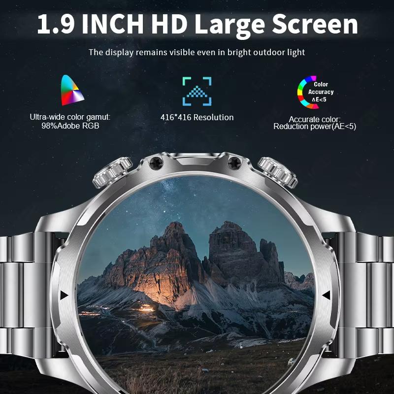 2025 Nové Chytré Hodinky Svítilna 1,9palcový Pánský Outdoorový Sportovní Fitness Tracker 700mAh Velká Baterie BT Volání LED Světlo Chytré Hodinky