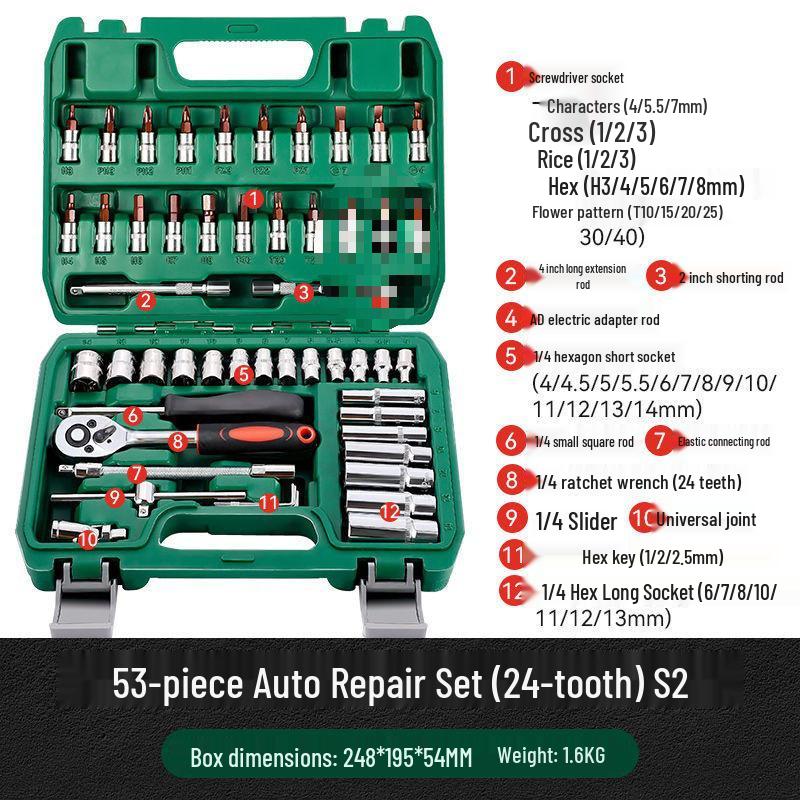 53-Piece Automotive Repair Tool Set with Ratchet Wrench and Socket Toolbox