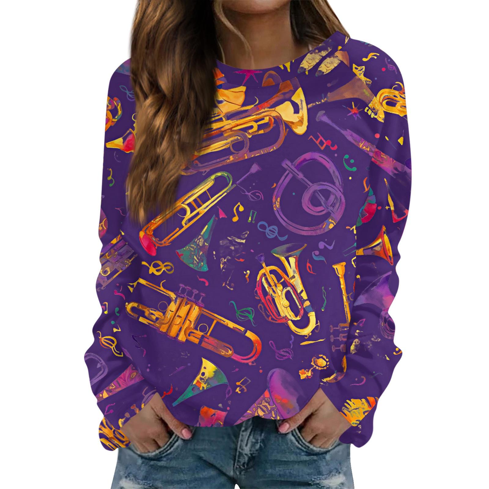 

Круглый вырез с длинным рукавом толстовки для женщин принт графический топ повседневные базовые топы пуловер XXL