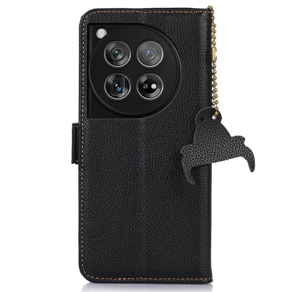 For OnePlus 12 5G Phone Case Genuine Cow Leather RFID Blocking Wallet