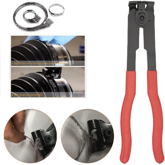 Clamp Pliers with CV Boot Clamps Kit, Ear Boot Tie Pliers,Stainless Steel Universal Adjustable AXLE CV Joint Boot Crimp Clamp Kit,Hose Axle Plier CV