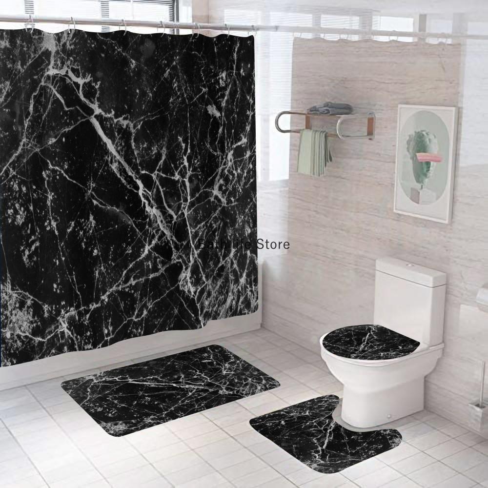 White Marble Shower Curtain Luxury Golden Modern With Non Slip Rug For Bathroom Curtain Waterproof Polyester Home Decor 180x180