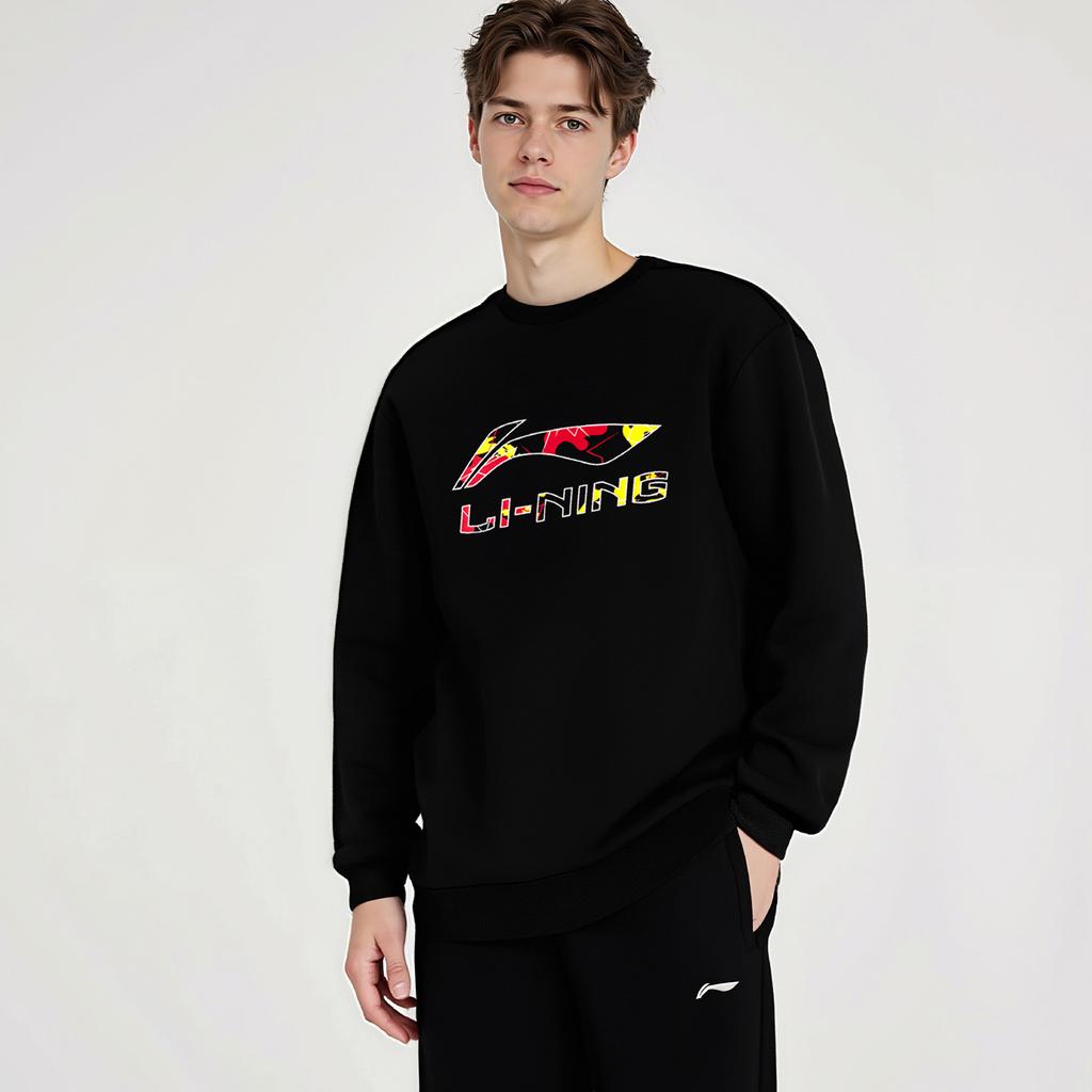 Li-Ning Casual Simple Round Neck Versatile Letter Print Loose Comfortable Sweatshirt Unisex sweatshirt AWDVG89-1