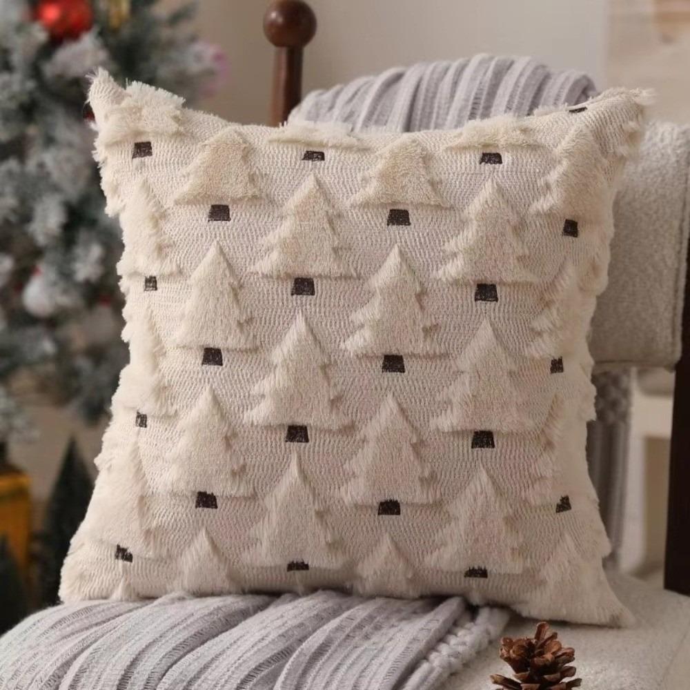 New Christmas Throw Cushion Case Square 18x18in Sofa Cushion Cover Xmas Tree Pattern Soft Pillow Cover Living Room Decor