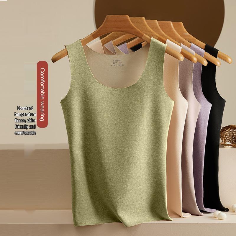 Women's Seamless Thermal Vest: Double-Sided Fleece, Slim Fit, Autumn/Winter Warm Base Layer.