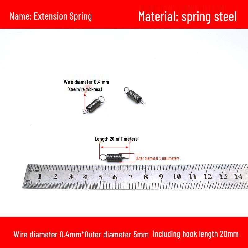Micro Precision Extension Tension Spring Set with Hooks, 0.4mm Wire Diameter, 3-5mm Outer Diameter