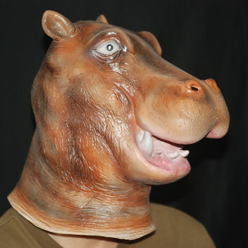 Masque tête d'hippopotame, masque de fête amusant en direct