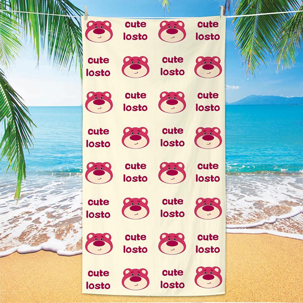Cute Strawberry Bear Beach Towel Microfiber Printed Children'S Trumpet Cartoon Bear Beach Towel