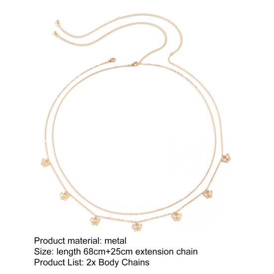 2Pcs Waist Chains Double Layer Butterflies Women Bohemian Tassels Body Chains for Party