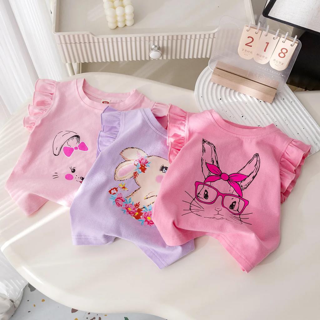 Roztomilá dívka Flying Sleeve Baby tílko Tričko Princess Cartoon s krátkým rukávem