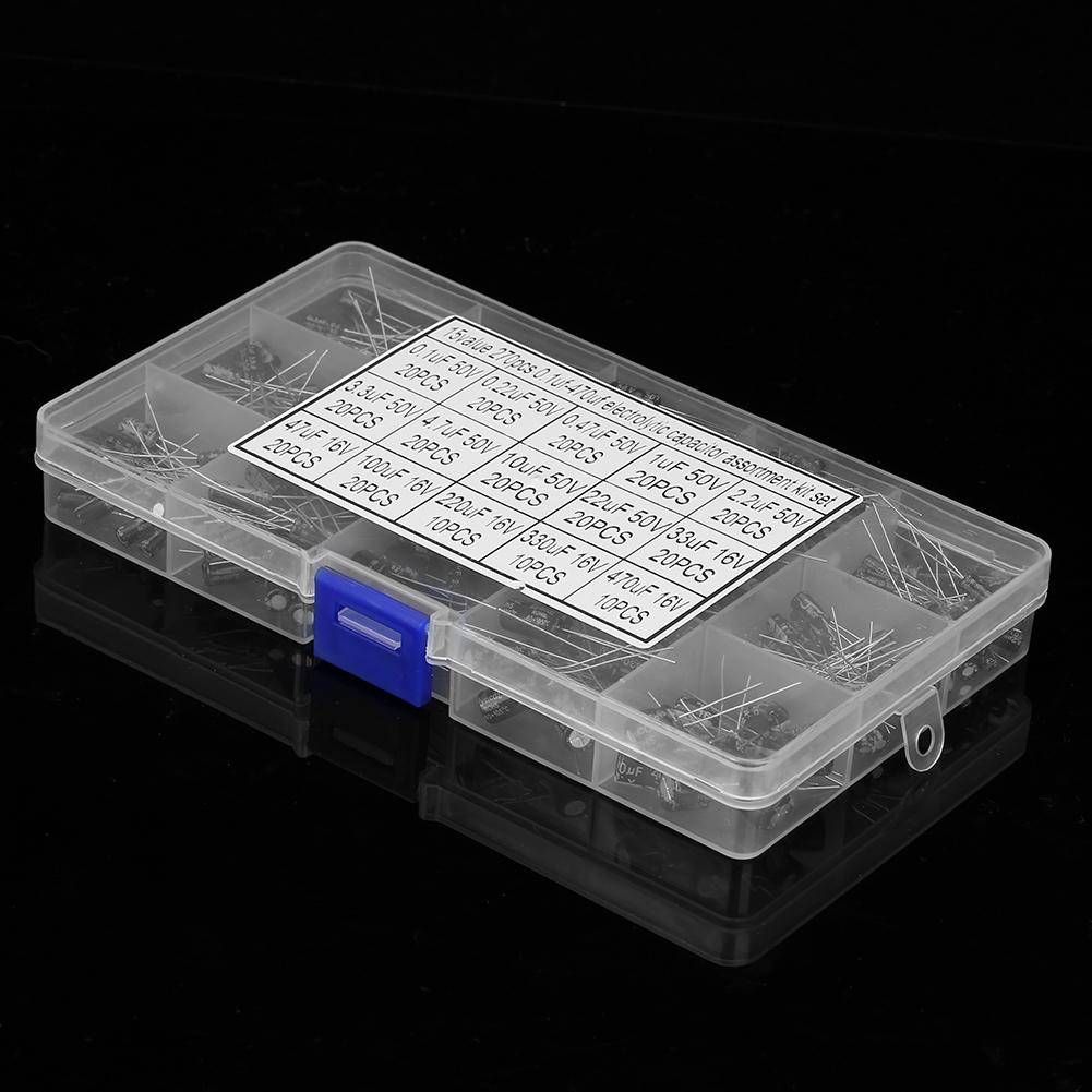 270pcs 15 Values Electrolytic Capacitor Assorted Kit 0.1uF 50V   470uF 16V