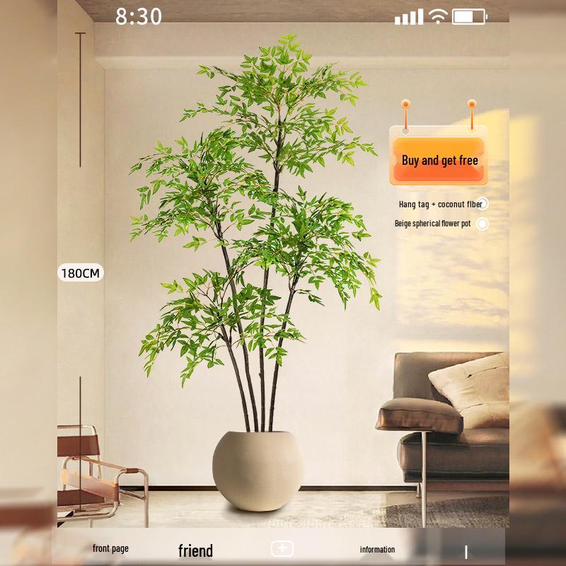 Large Indoor Potted Nandina Domestica Faux Plant - Luxury Green Décor for Living Room