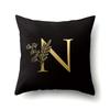 Polyester Pillowcase Car Decoration Black Gold Flower Pillowcase 26 English Letters Home Cushion Cover